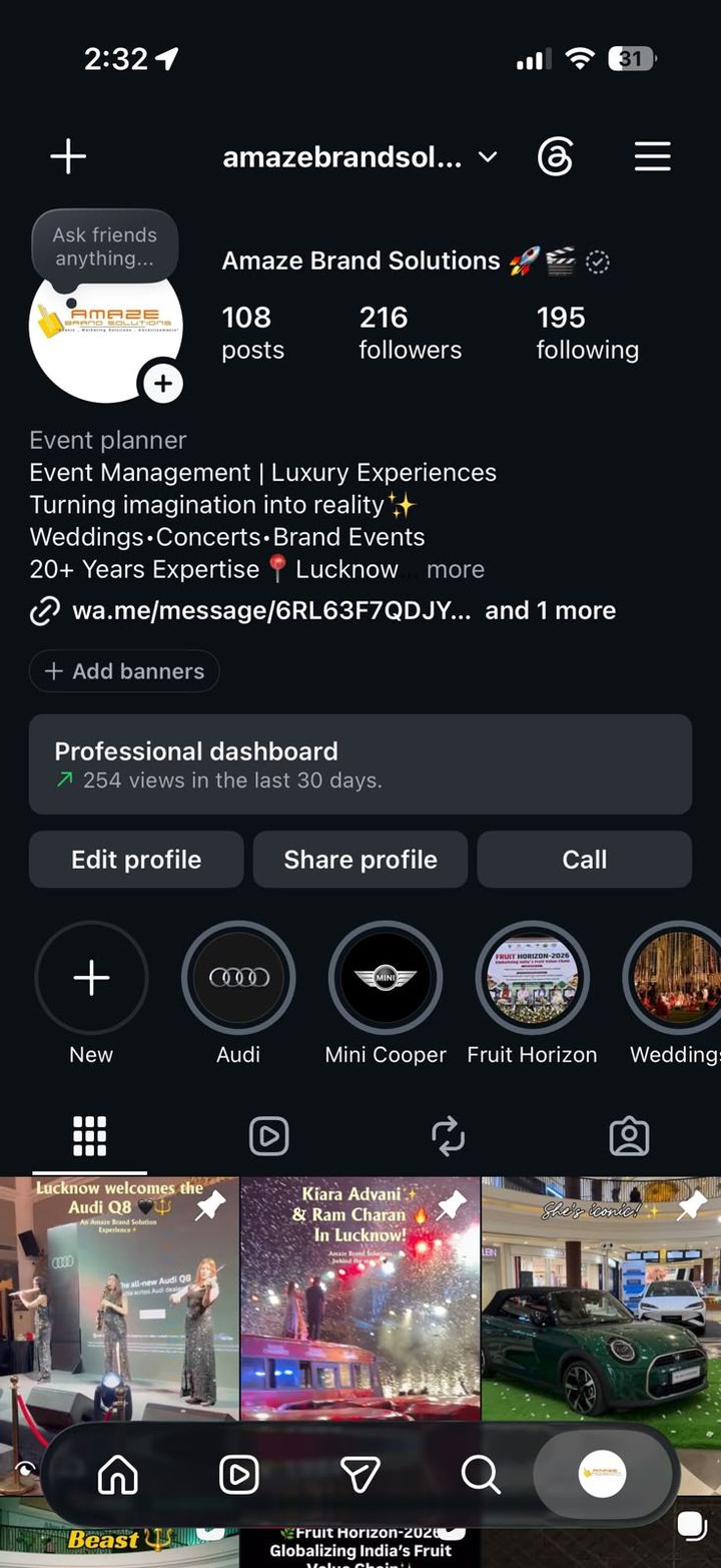 Instagram profile screenshot of @amazebrandsolutions