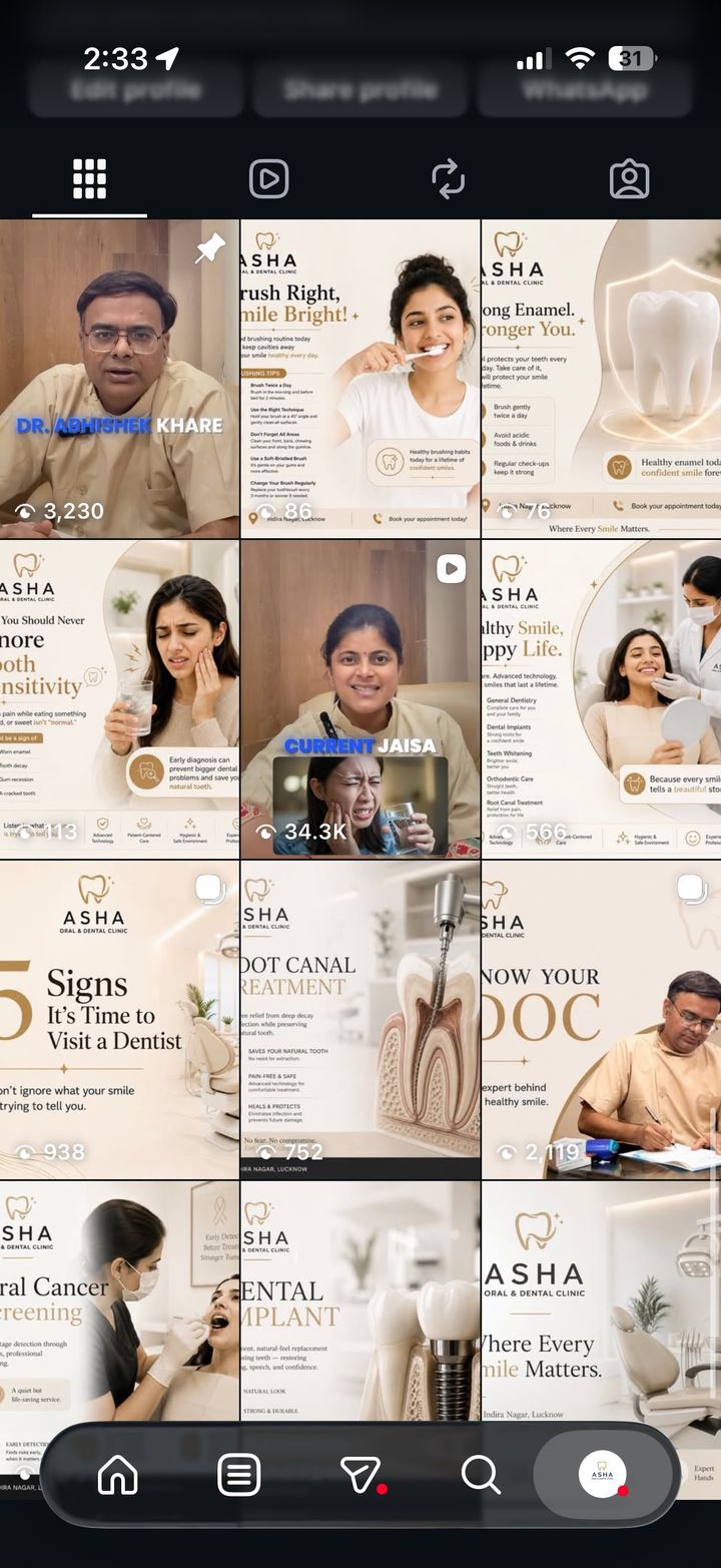 Instagram post grid screenshot of @ashaoraldentalclinic