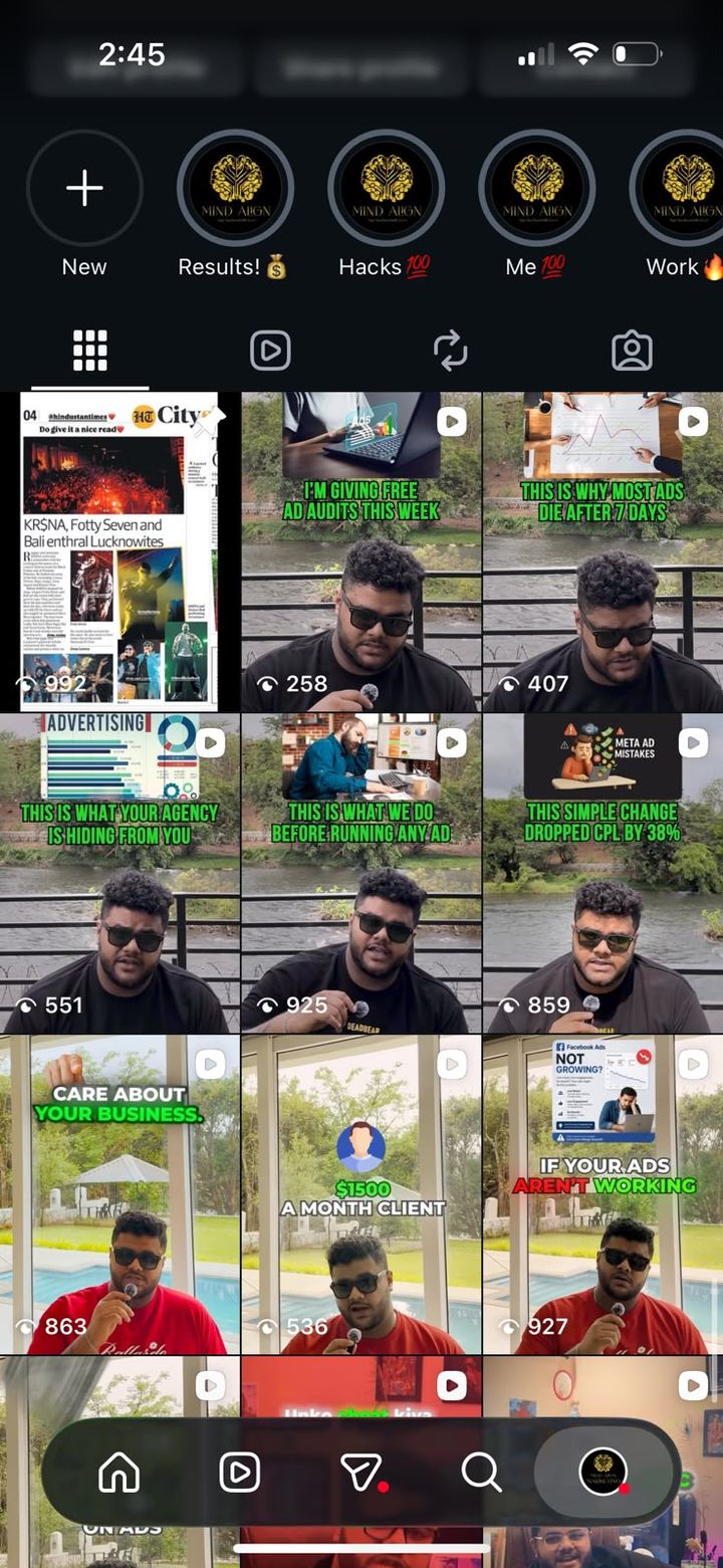 Instagram post grid screenshot of @mindalignmarketing