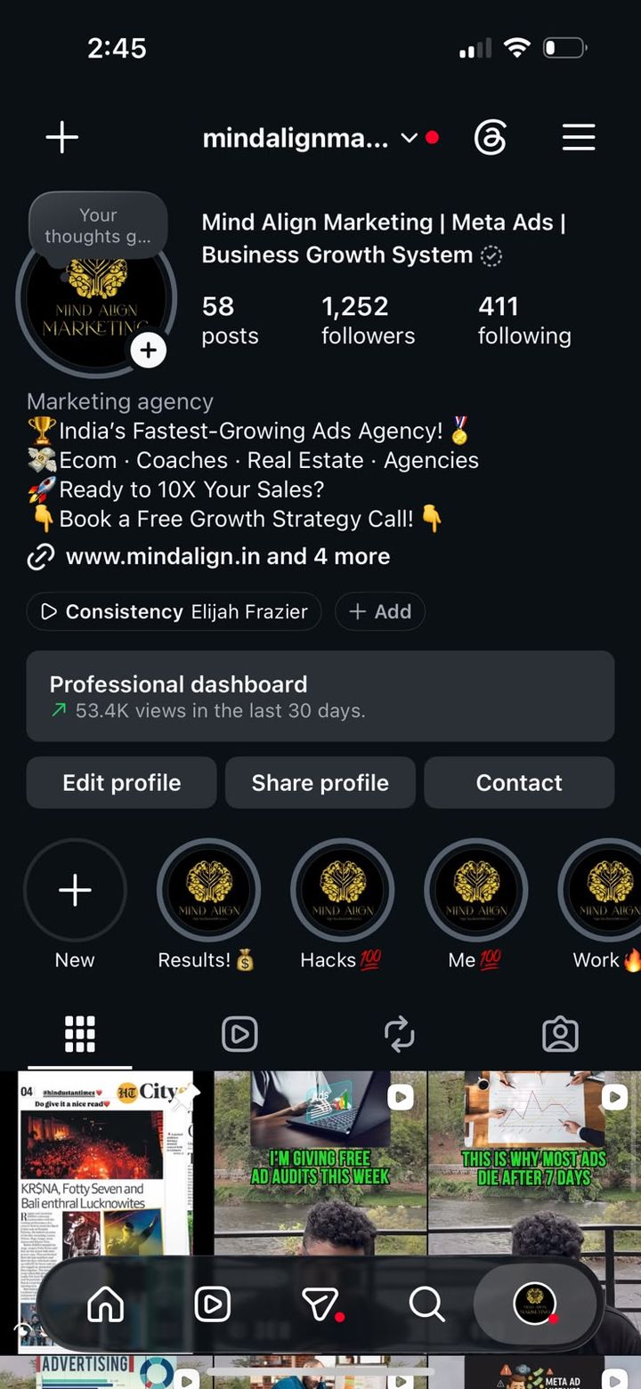 Instagram profile screenshot of @mindalignmarketing