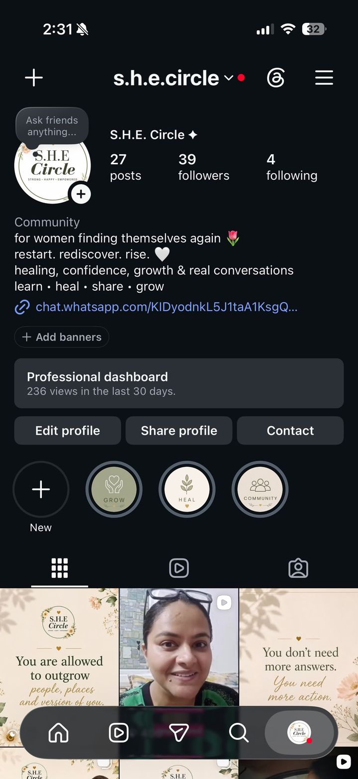 Instagram profile screenshot of @s.h.e.circle
